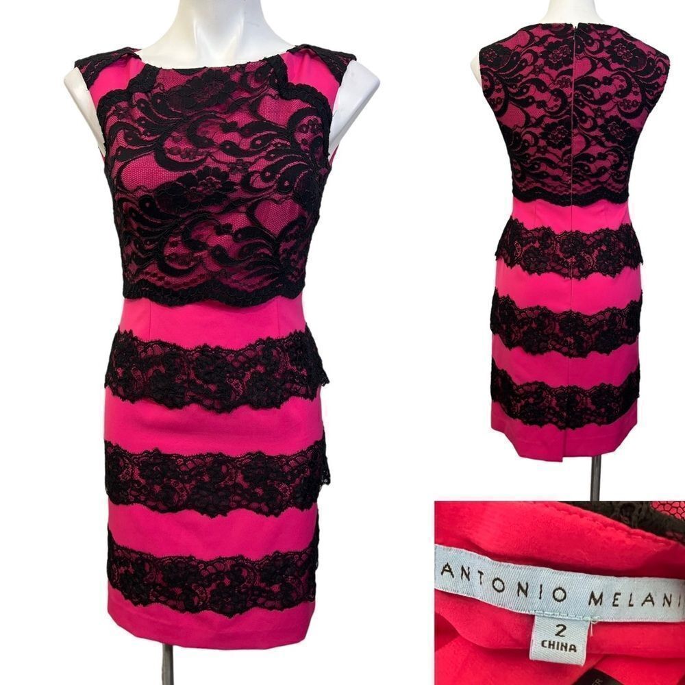 Antonio‎ Melani dress 2 pink black colorblock sleeveless cocktail party